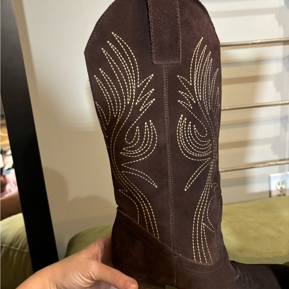 7.5 Womens cowboy knee tall boots very volatile brown brown suede look - Picture 8 of 9